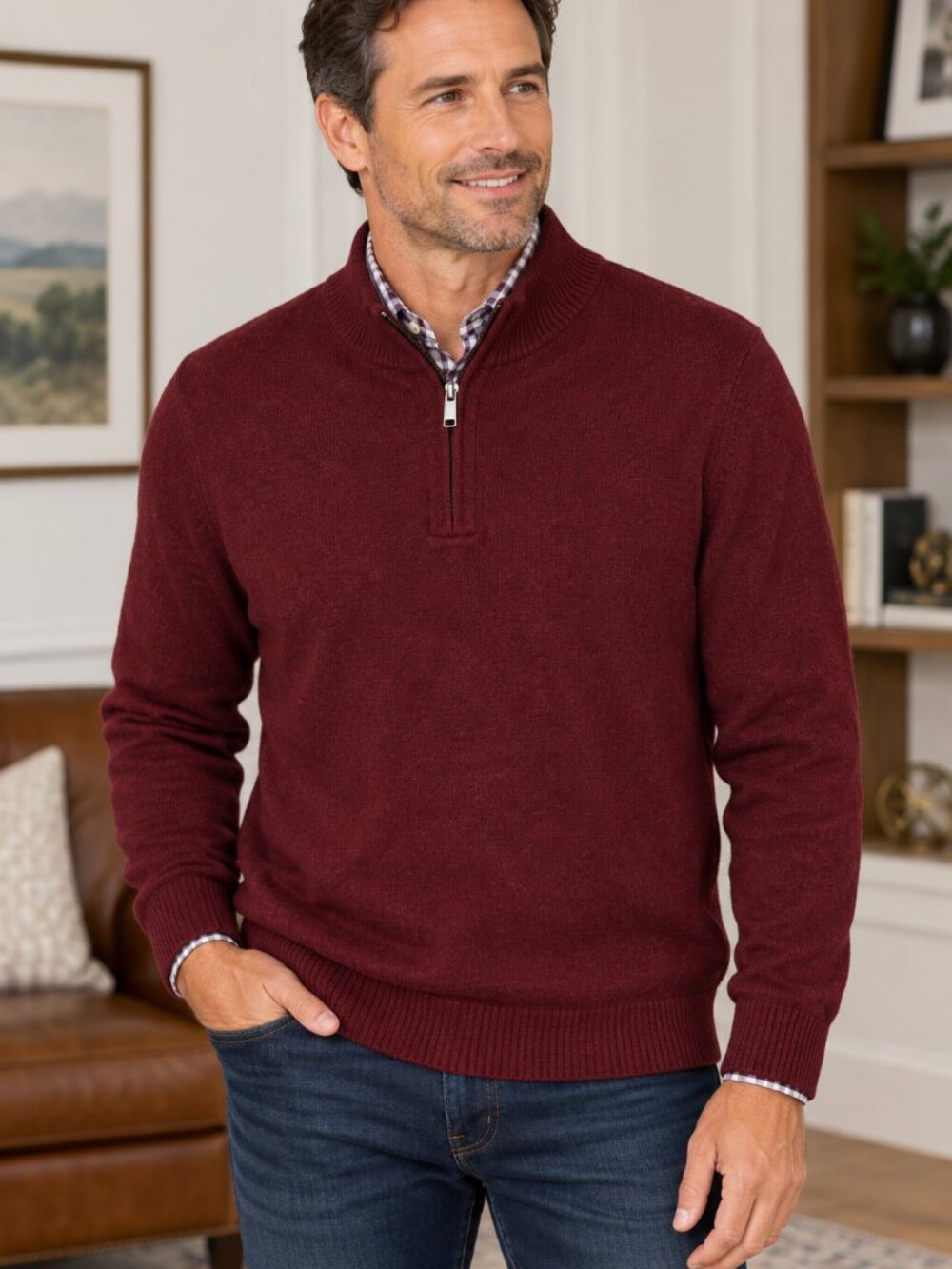 NWT Joseph Abboud Sweater M Modern Fit Burgundy Pullover Sweater Preppy Casual